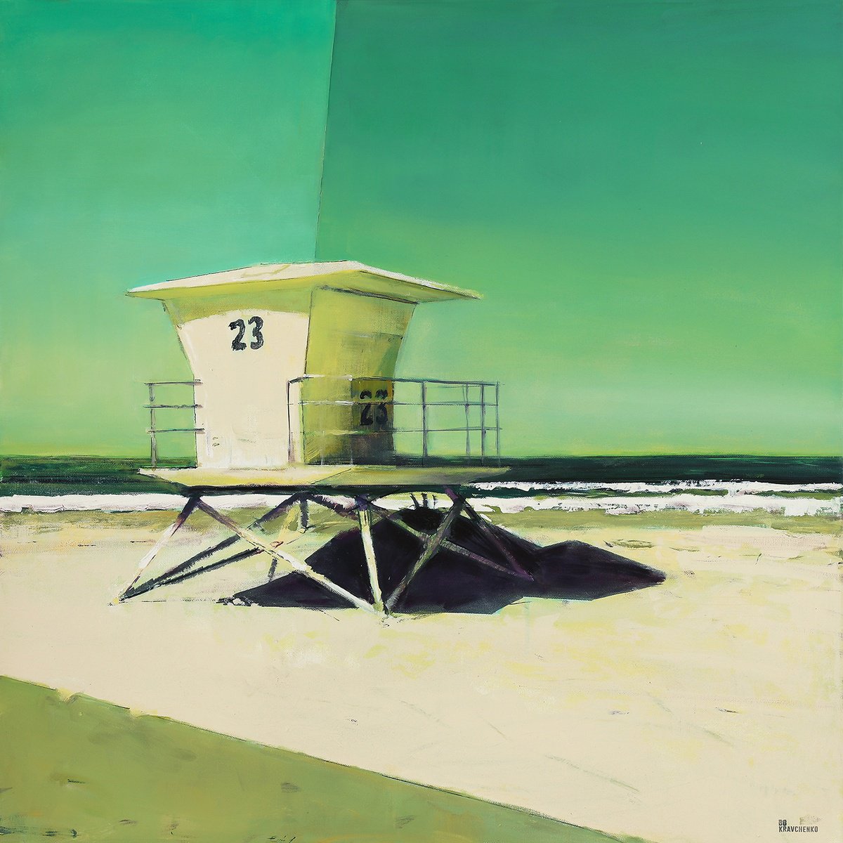 Beach Lifeguard Tower # 23 30x30 inch 76x76cm by Bo Kravchenko by Bo Kravchenko