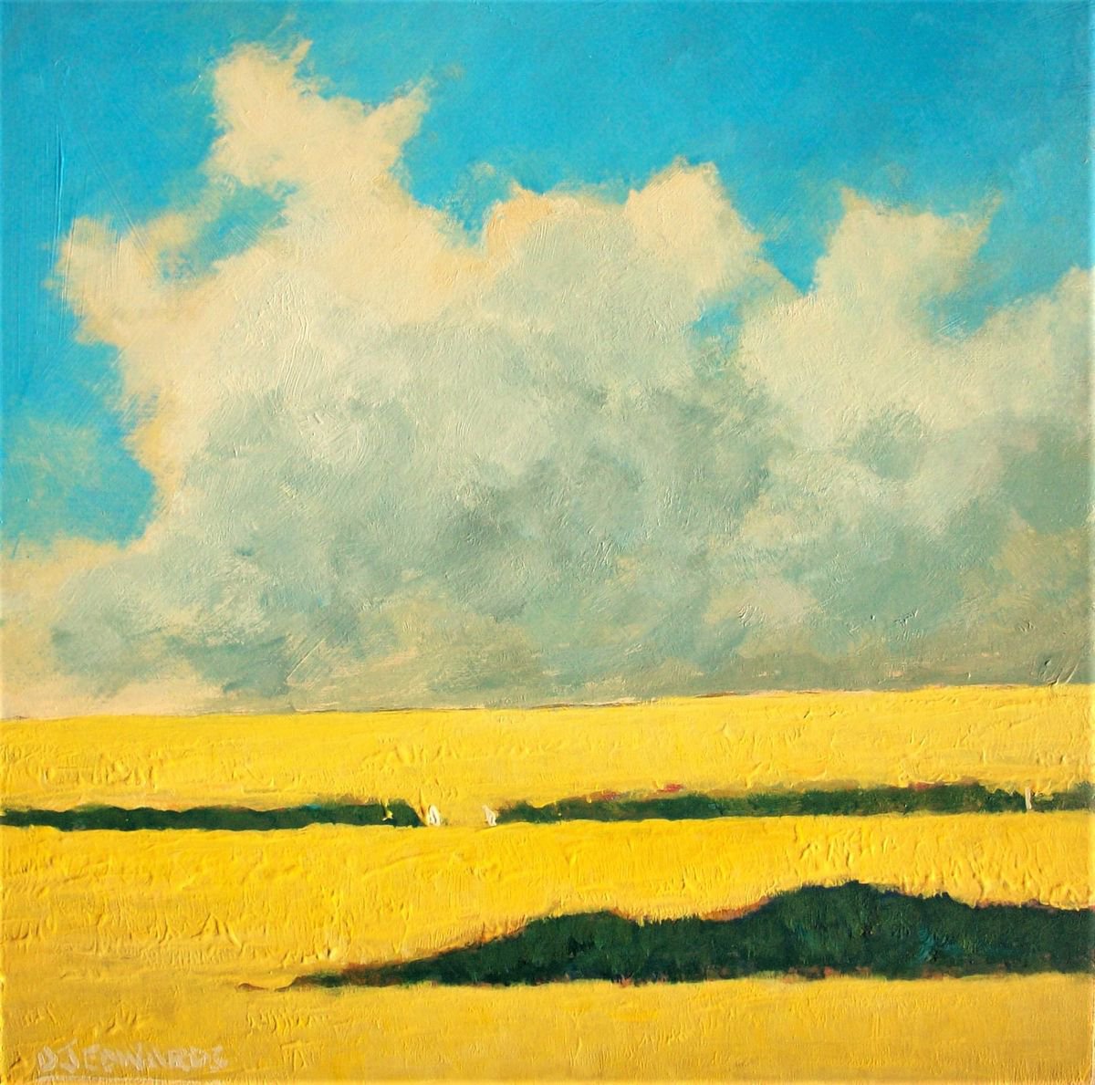 Impressionistic Landscape Acrylic Painting By David J Edwards, 12 X 12, Prairie Rain, Original Artwork