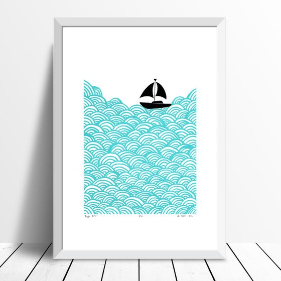 Bigger Boat in Aqua - Framed - FREE UK Delivery