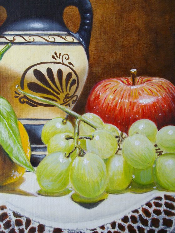 Amphora and fruit in oval