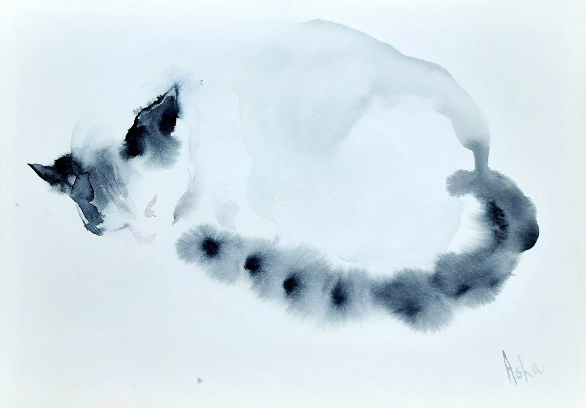 Impressionistic Watercolour , Chandru The Tuxedo Cat By Asha Shenoy, 12 X 8, Artwork For Sale On Artfinder