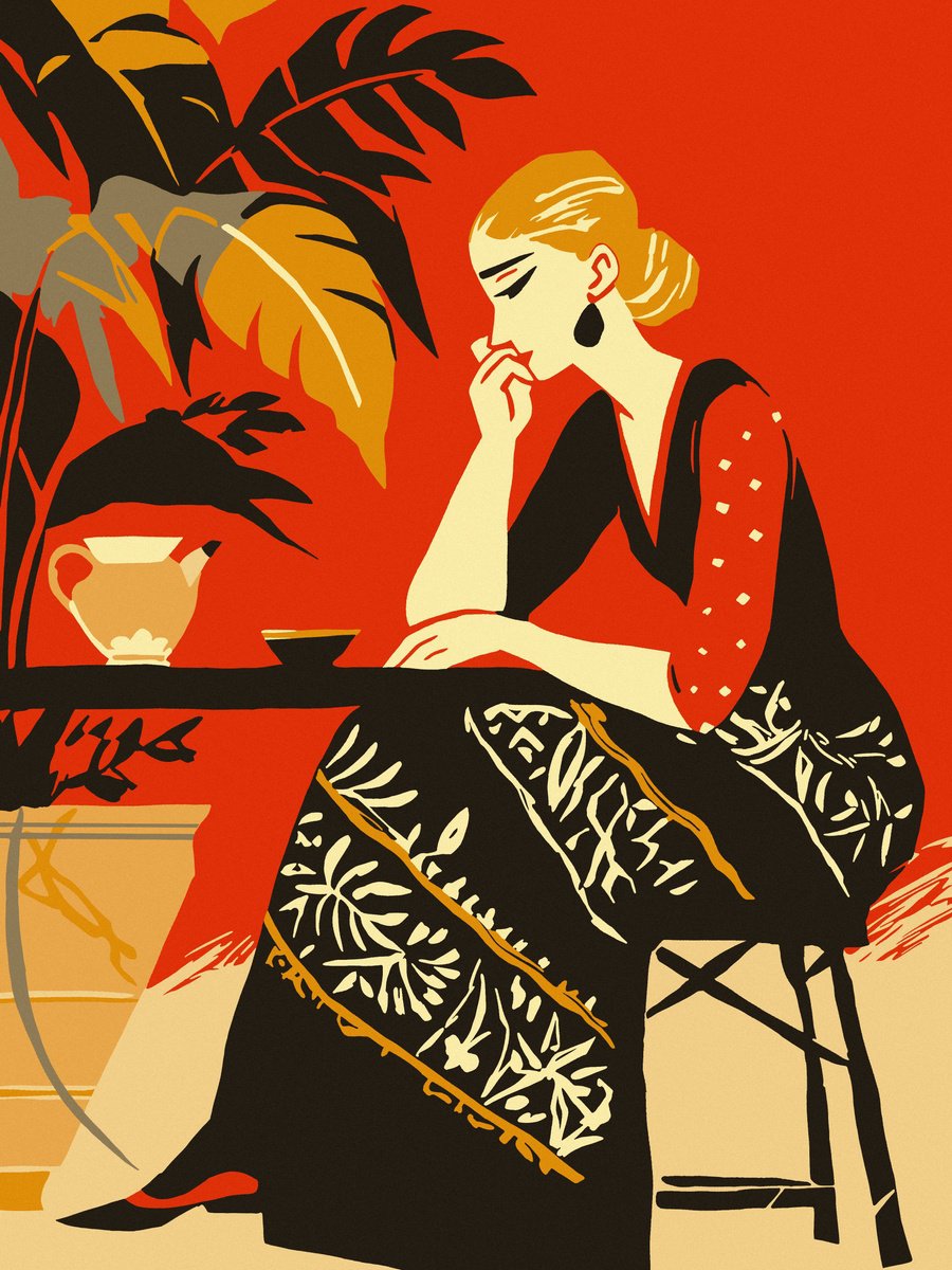 Illustrative Portrait Acrylic Painting By Kosta Morr, 24 X 31", Morning Plans, Original Artwork