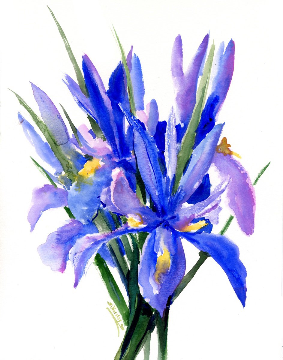 Blue Dutch Iris Flowers by Suren Nersisyan