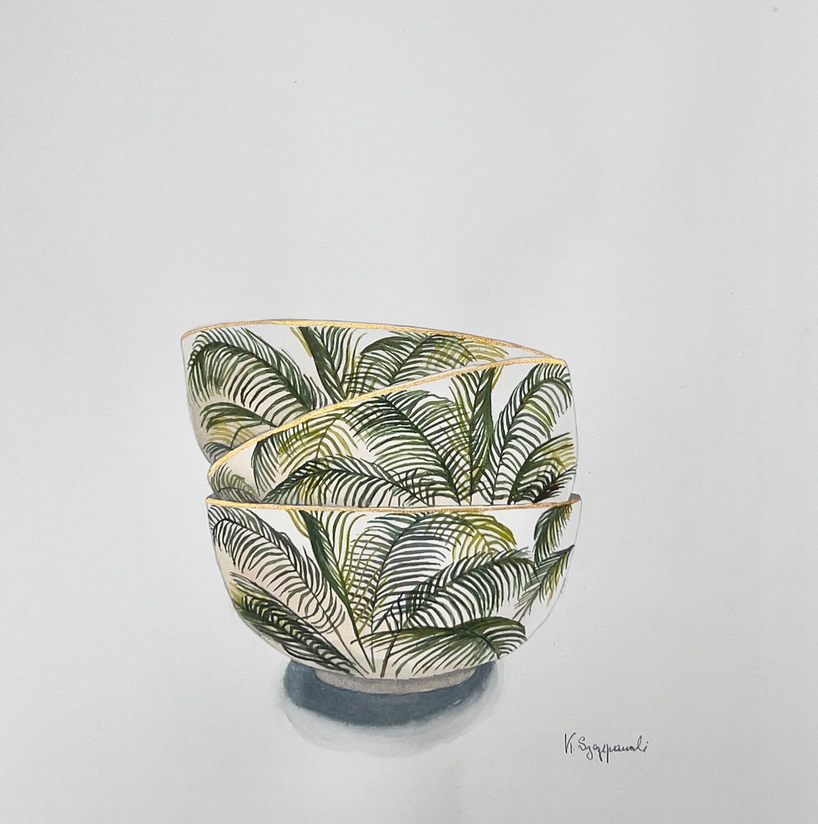 Illustrative Watercolour , Simply Palms By Krystyna Szczepanowski, 14 X 14, Artwork For Sale On Artfinder