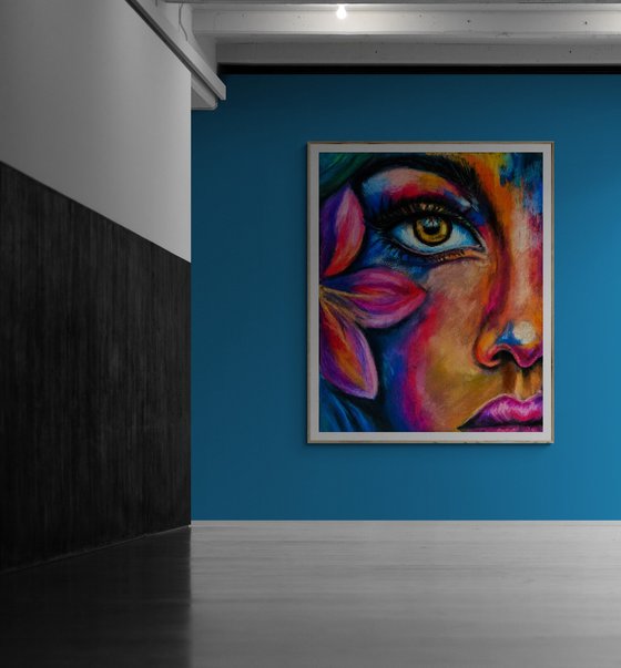 Petals of Her Gaze - Colorful Woman Portrait
