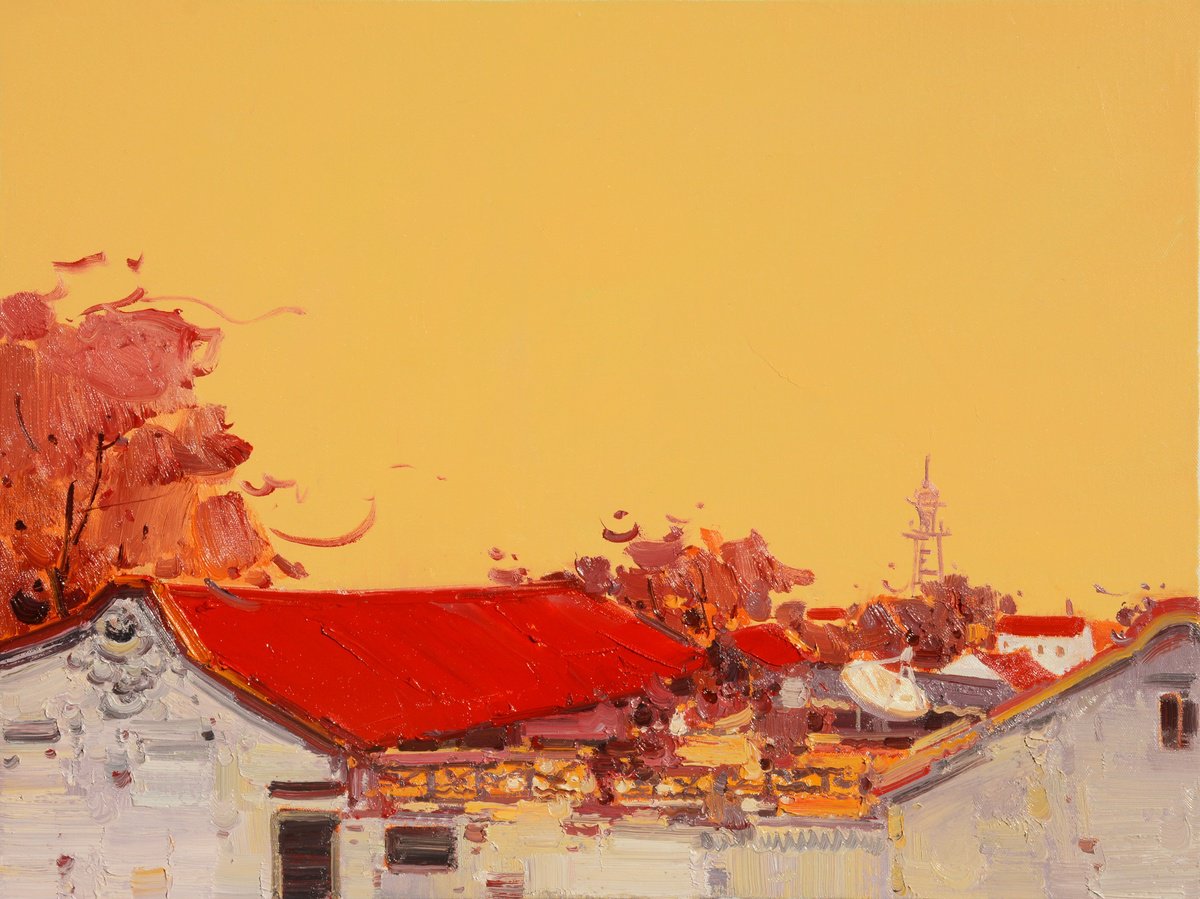 Impressionistic Landscape Oil Painting By Jianzhe Chon, 31 X 24, Roof 152, Original Artwork