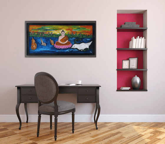 4 Buddha's on the river (Framed artwork)