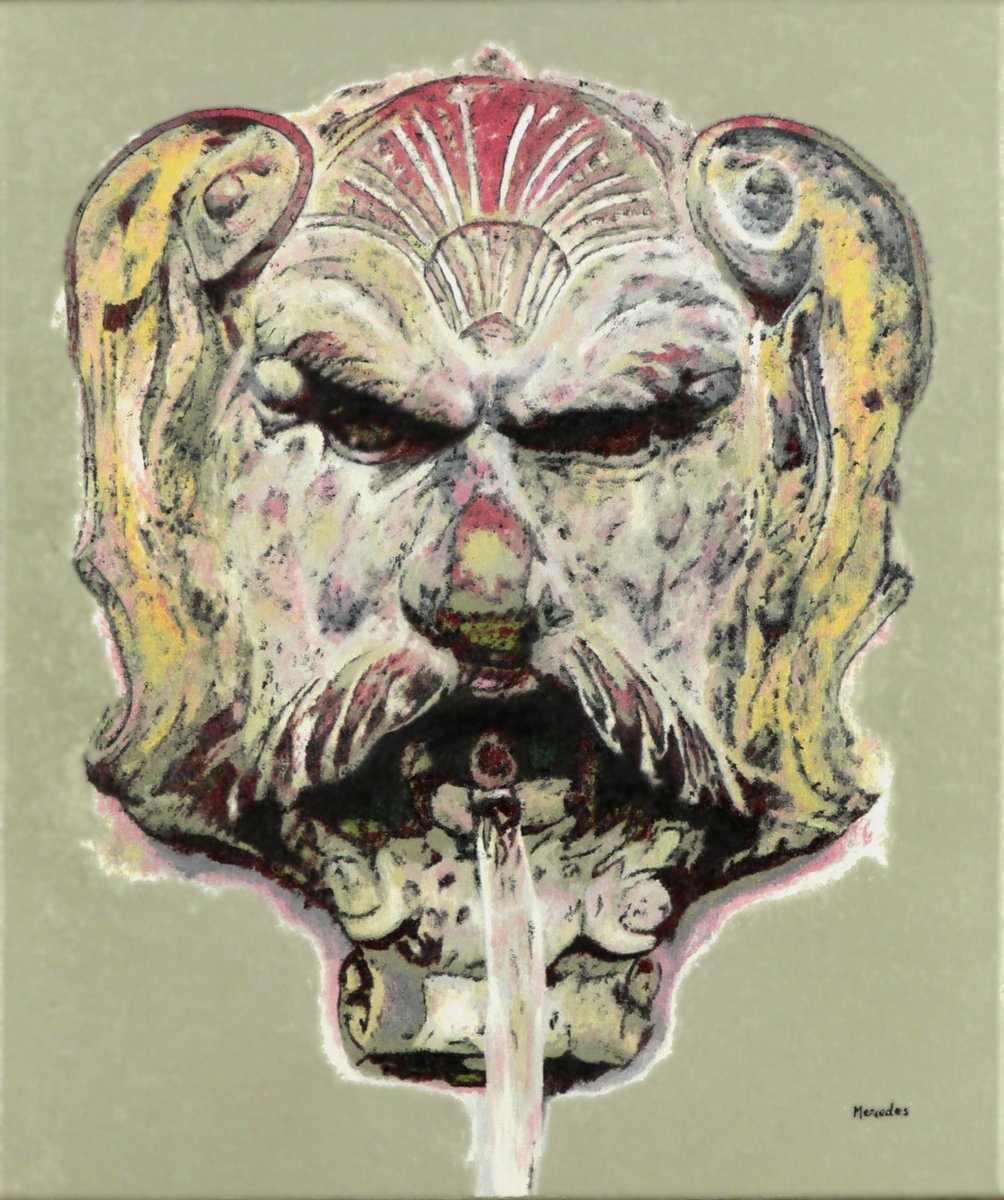 Urban And Pop Cityscapes Oil Painting By Mercedes Soret, 18 X 22", Mask Of The Croix Du Trahoir, Original Artwork