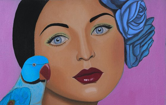 Pink Girl with Parrot - Giclee