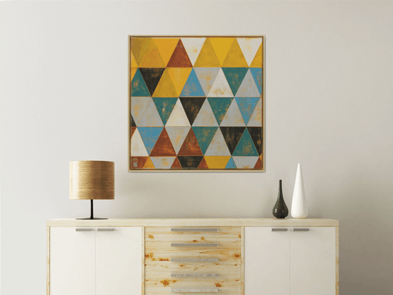 Triangle Traffic in Brown- Incl Frame - Square Canvas - 85x85CM - Ronald Hunter - 2A