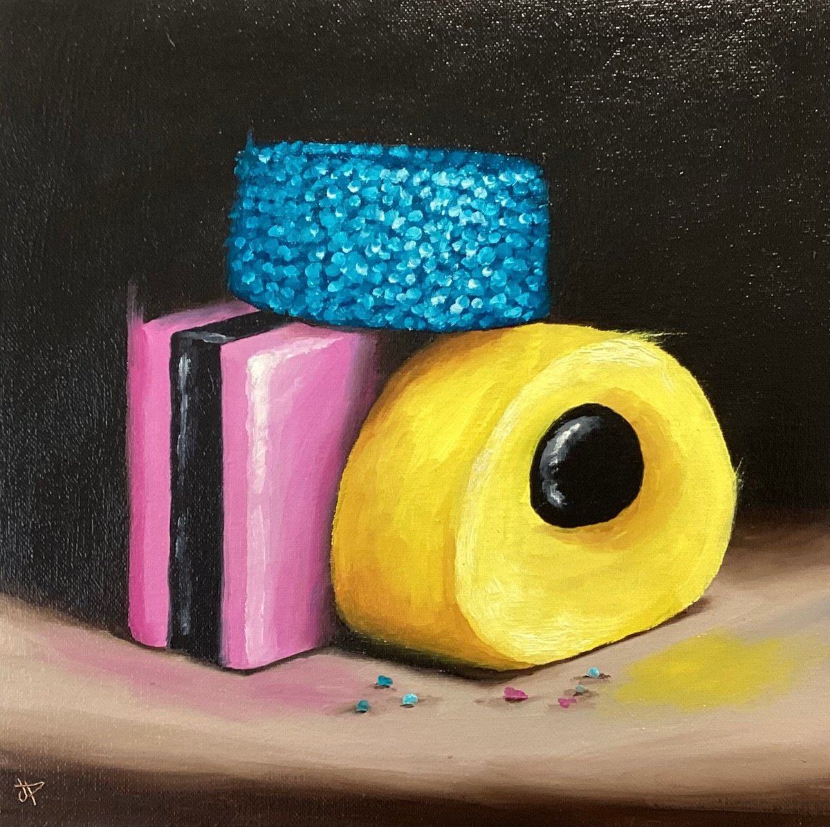 Photorealistic Still Life Oil Painting By Jane Palmer Art, 13 X 13, Allsorts Still Life, Original Artwork