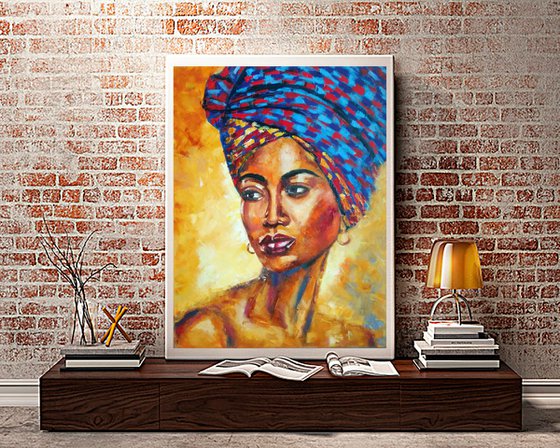 African Queen- portrait black woman, 40x50 cm, ready to hang.