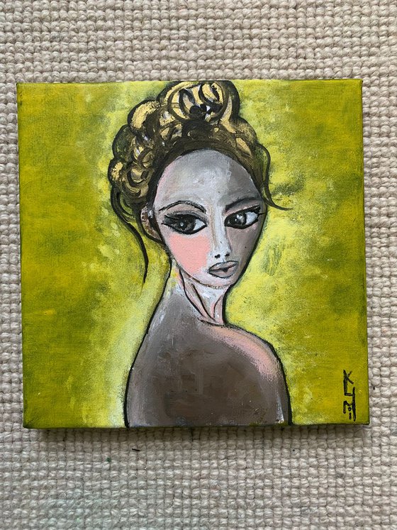 Portrait of Woman Small Paintings Gift Ideas For Her Girl Home Decor Wall Art Decor 8”x8”