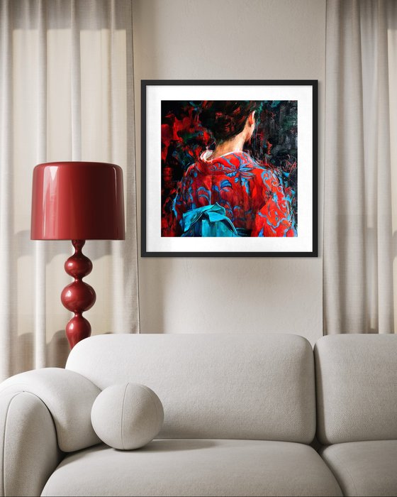 RED BLUE-GIRL IN KIMONO