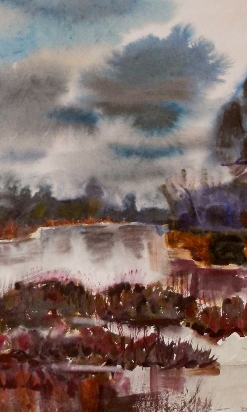 Winter river, large watercolor 98x68 cm by Valentina Kachina