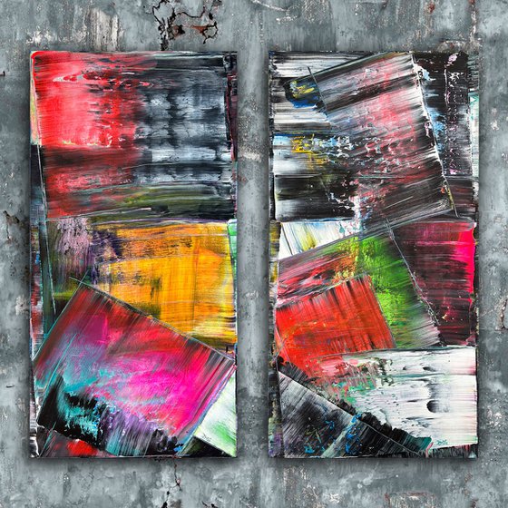 "Lie To Me Baby" - Save As A Series - Original PMS Large Abstract Acrylic Painting Diptych On Canvas - 48" x 48"