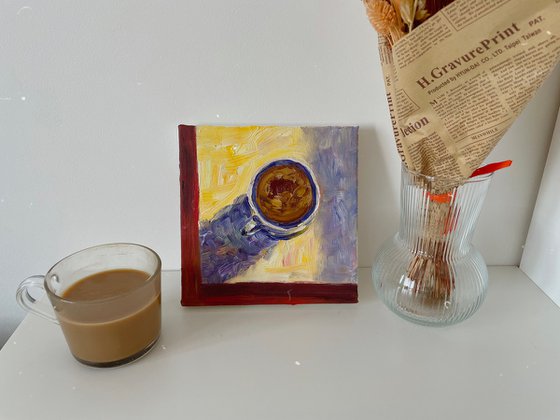 Coffee Oil Painting on Canvas, Small Original Artwork, Kitchen Wall Art, Cafe Decor, Coffee Lover Gift