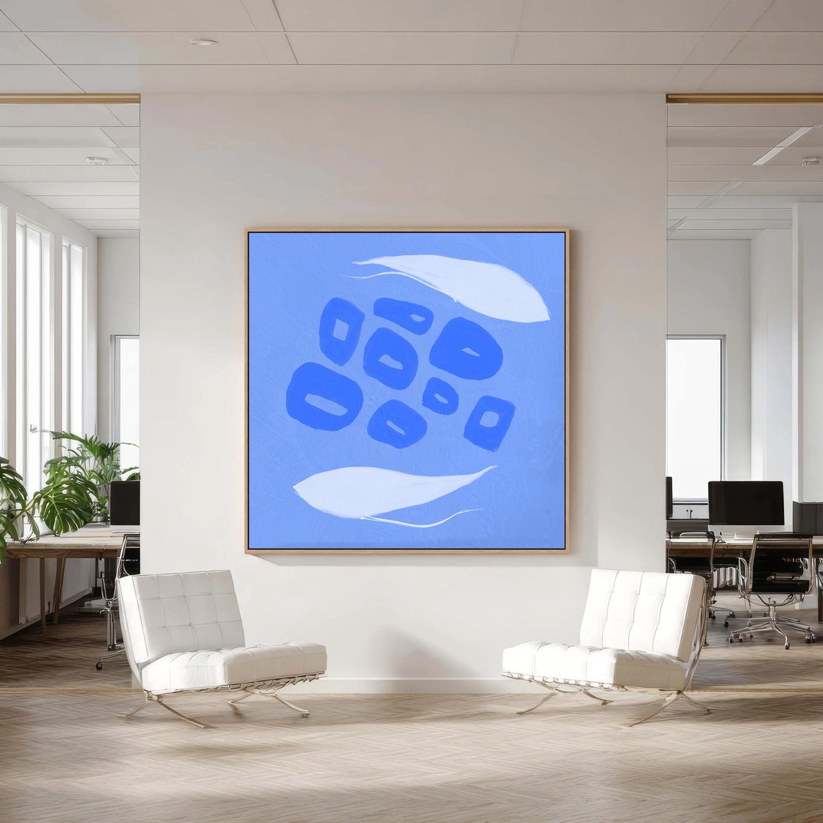 Organic Abstract Acrylic Painting By Adriano Ribeiro, 59 X 59, Surrounded By Fish, Original Artwork