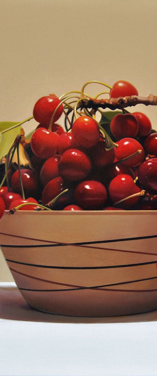 Still life with cherries 2 , Original oil on canvas painting by Valeri Tsvetkov
