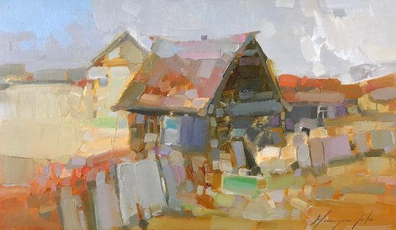 Village Yard, Handmade oil painting One of a kind