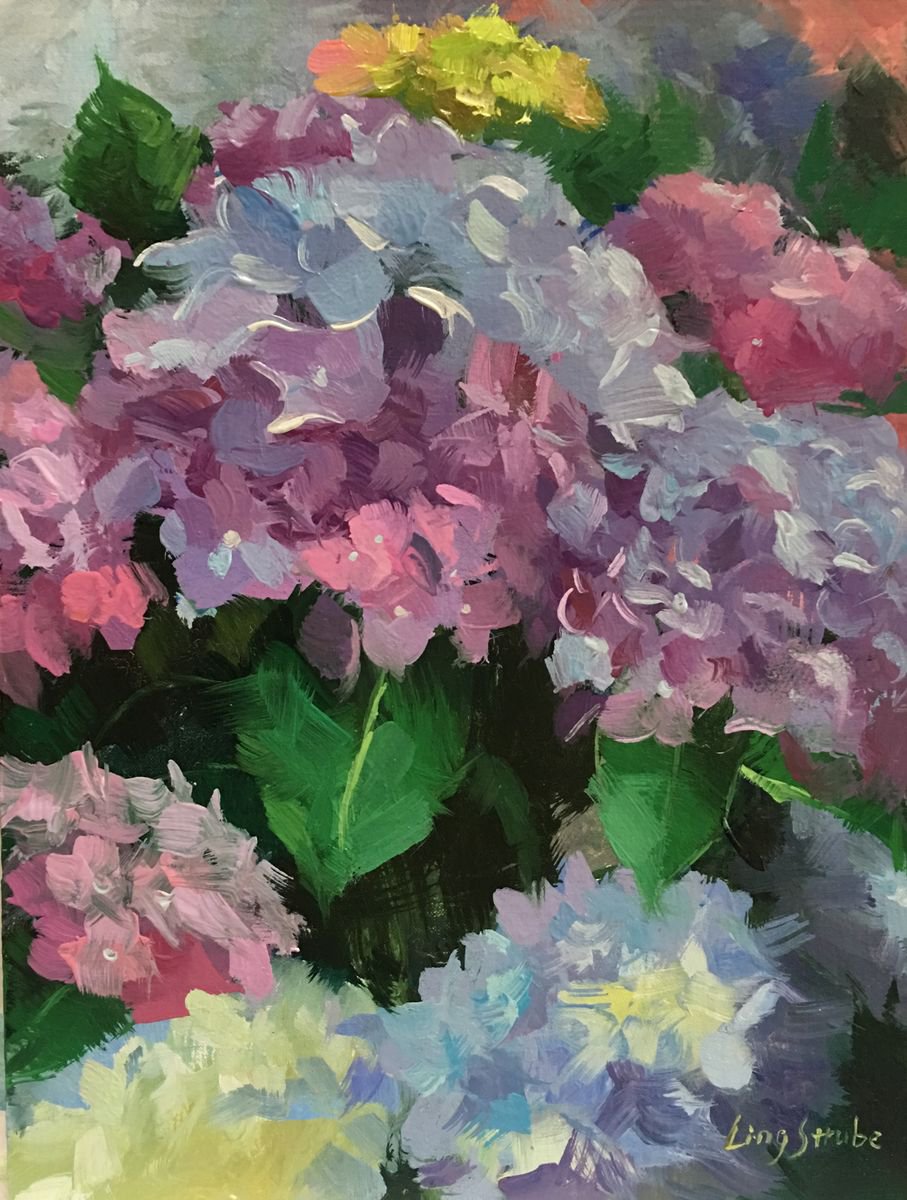 Hydrangea Garden Oil painting by Ling Strube | Artfinder