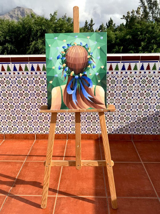 GIRL WITH FLORAL WREATH IN A FLOWER FIELD