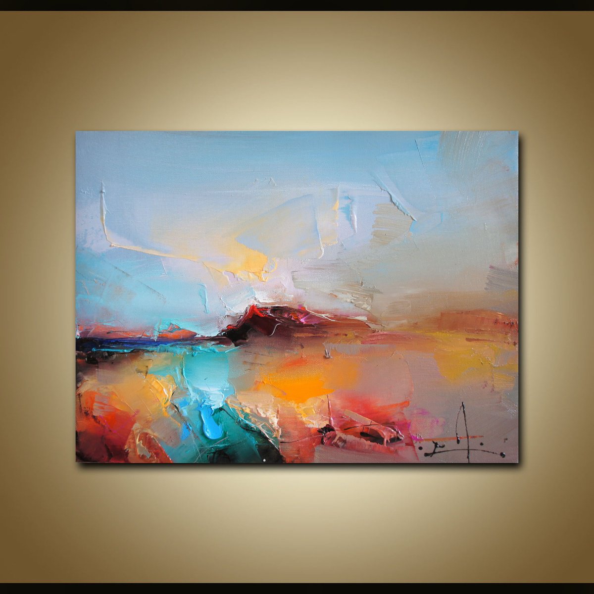 Abstract Landscape Oil Painting By Stanislav Lazarov, 16 X 12", Seaside 2, Original Artwork