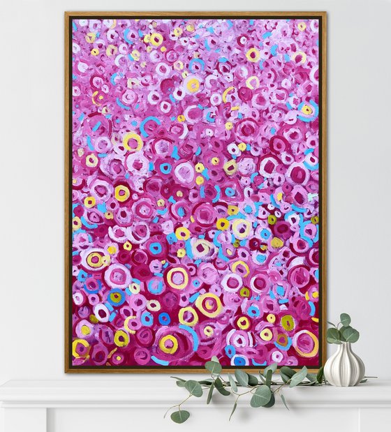 Pink mosaic, abstract pink painting