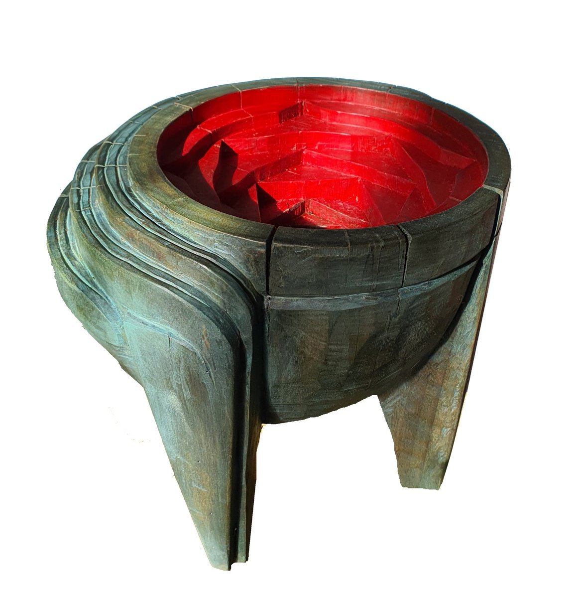 Abstract Wood Sculpture By George Troyanov, 9 X 12, Cradle Of Fire, Original Artwork