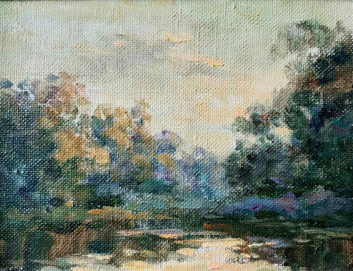 Impressionistic Landscape Oil Painting By Ivan Kovalenko, 10 X 8, Swamp, Original Artwork