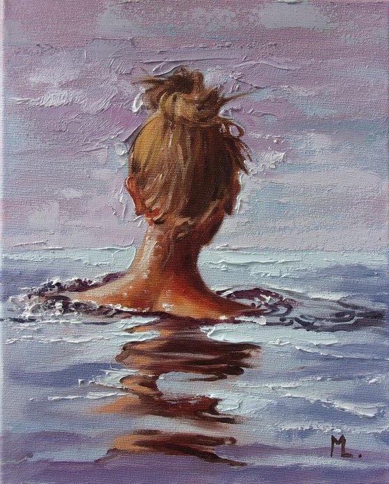 " SILENCE ... V " original painting SEA summer GIFT sea swimming