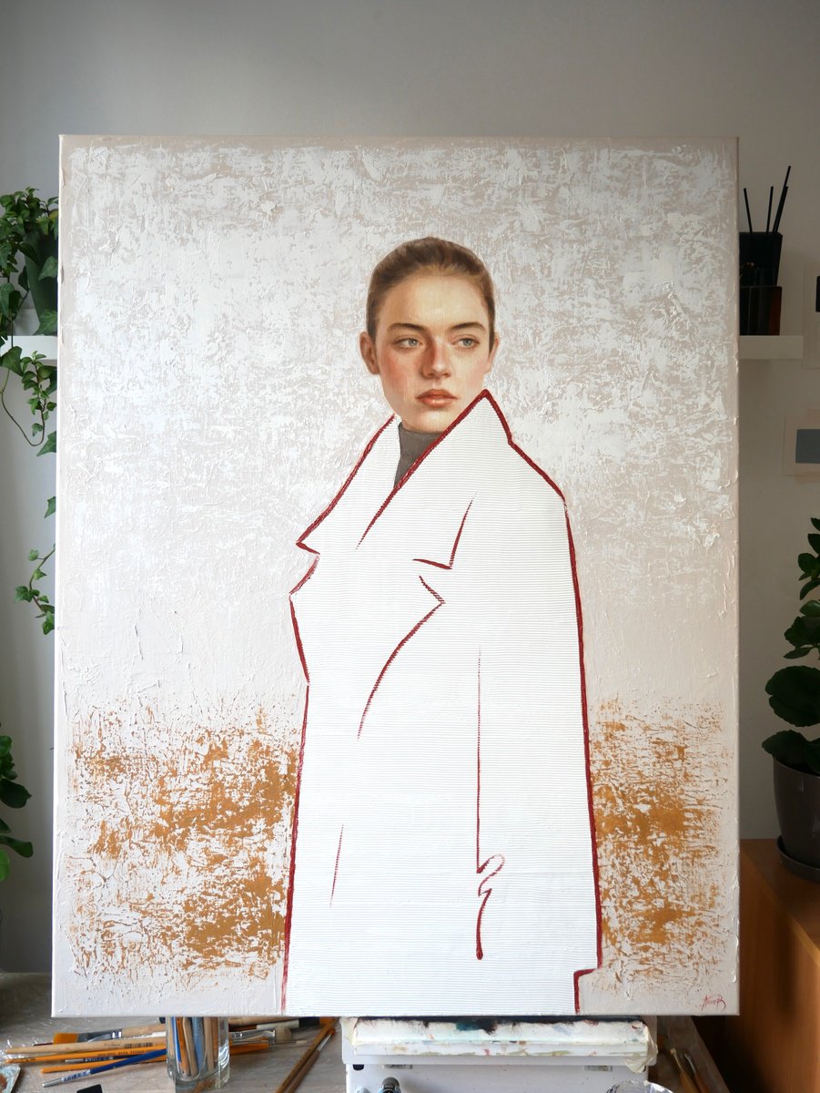 Illustrative Portrait Oil Painting By Anna Bernadskaya, 28 X 35, Outline Of Self, Original Artwork