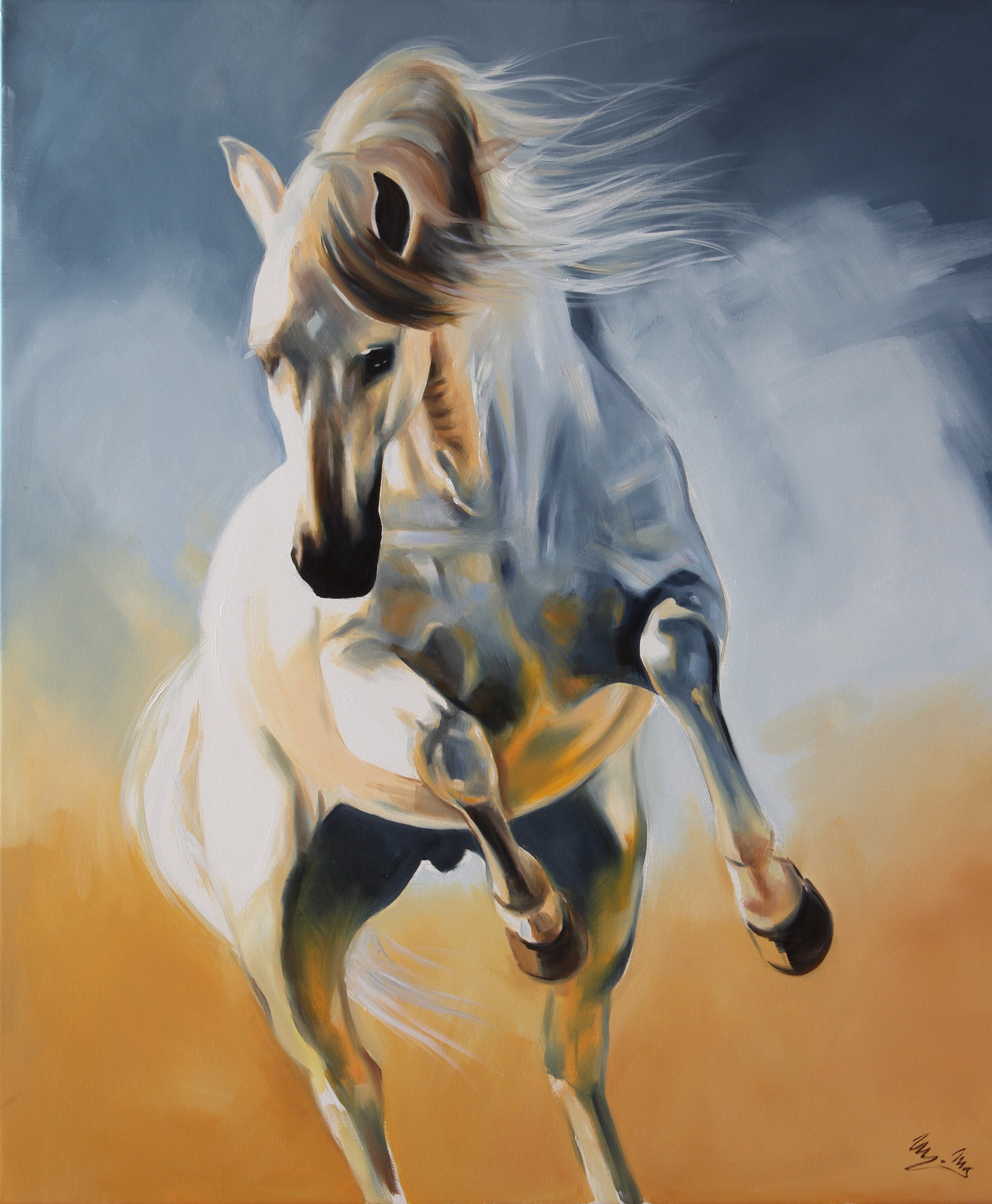 Expressive Animal Oil Painting By Marie Madej, 30 X 35", Summer Freshness, Original Artwork