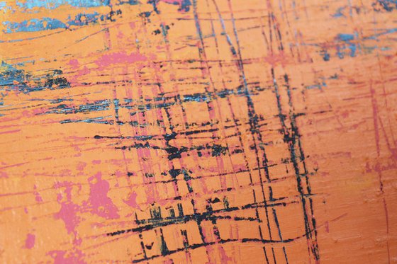 BLUE LINES - 110 X 80 CMS - ABSTRACT PAINTING TEXTURED * PASTEL COLORS