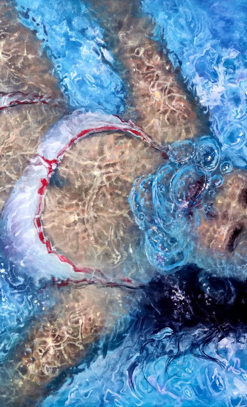 Girl swimming51  24x36 in by Vishalandra Dakur