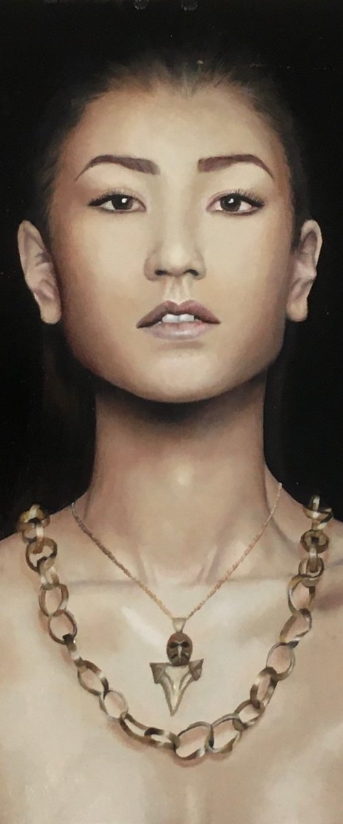 asian female portrait on panel by Renske Karlien Hercules