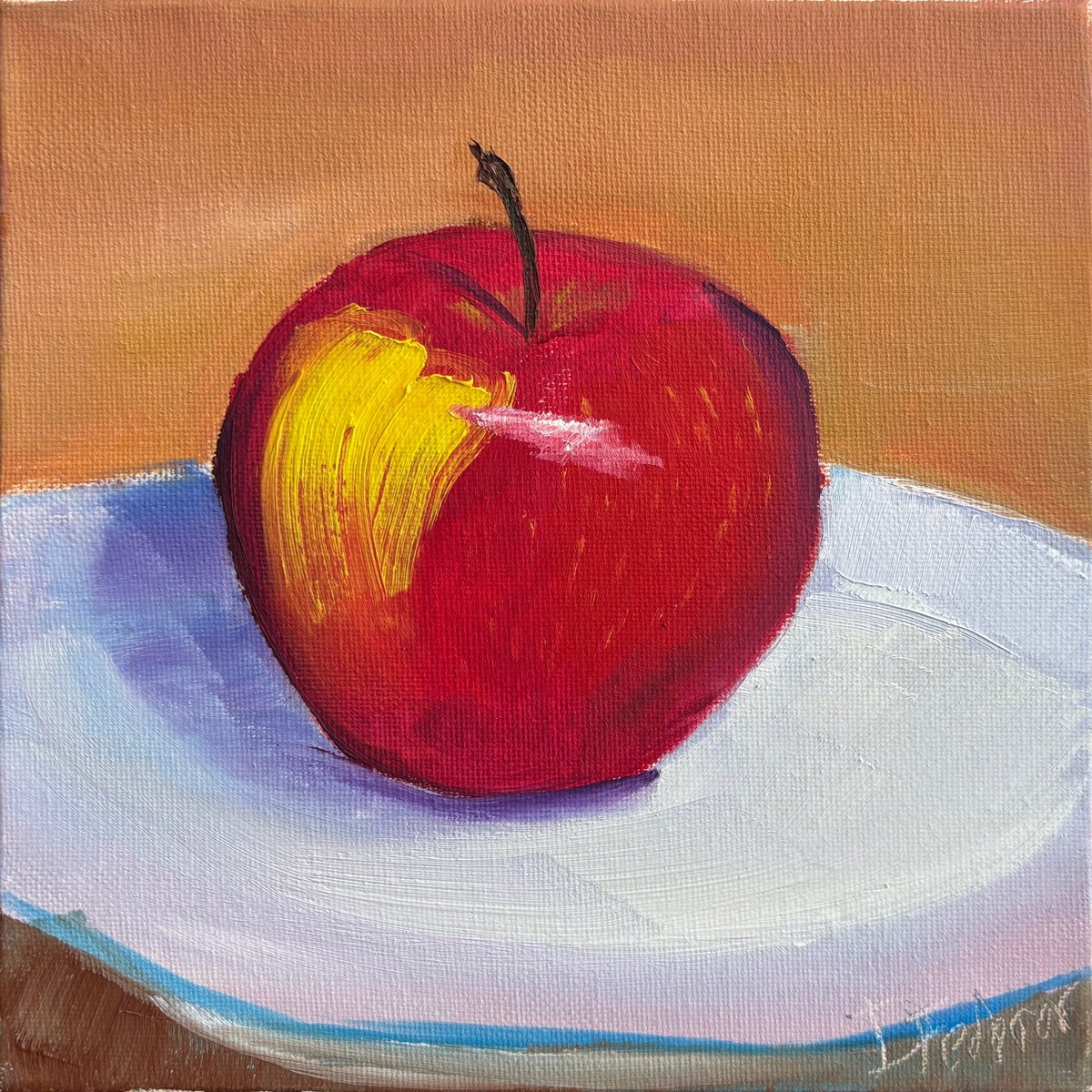 Impressionistic Still Life Oil Painting By Dmitry Fedorov, 8 X 8, Still Life With An Apple, Original Artwork
