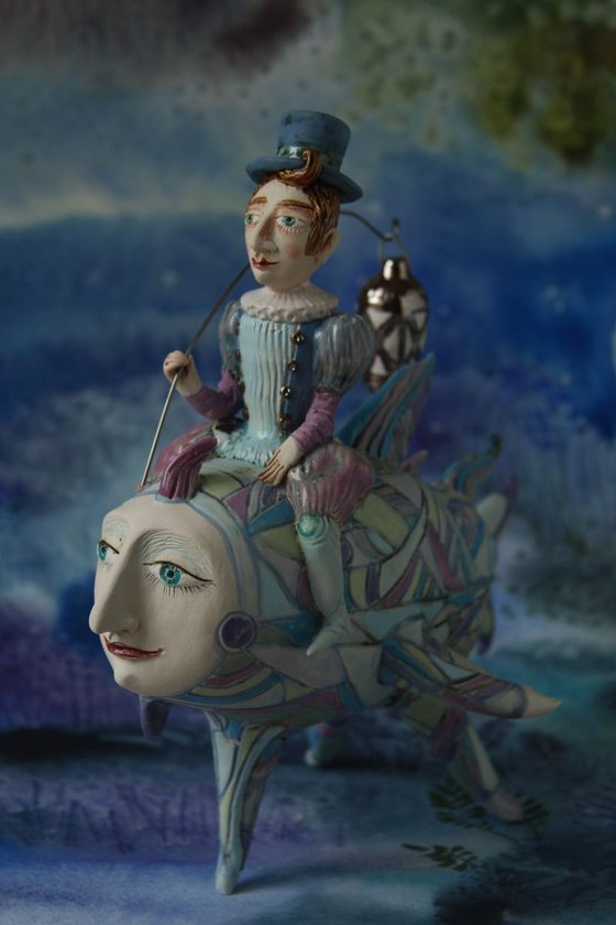 Deep sea ride with latimeria. Sculpture by Elya Yalonetski, 2018