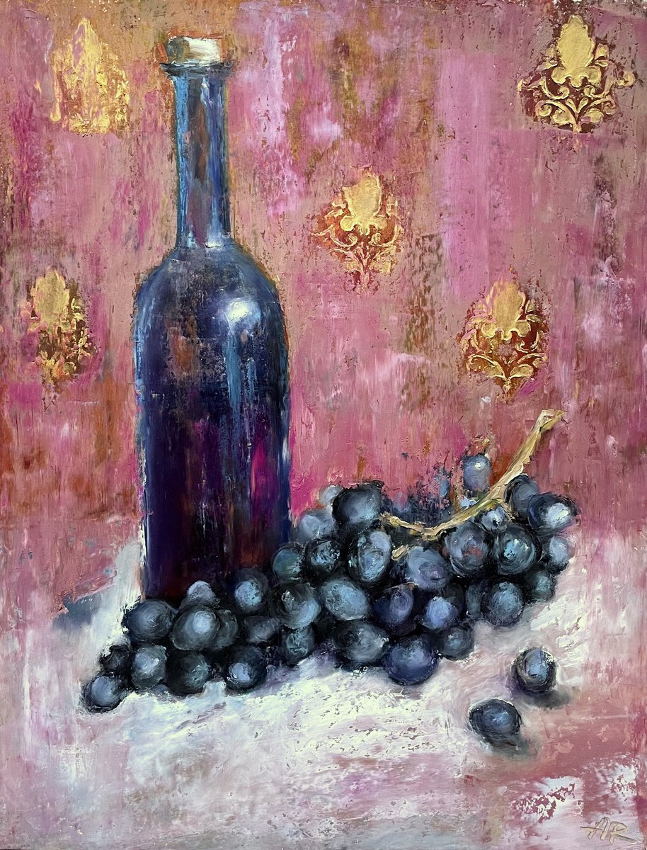 Red Wine Oil Pastel Painting by Lena Ru