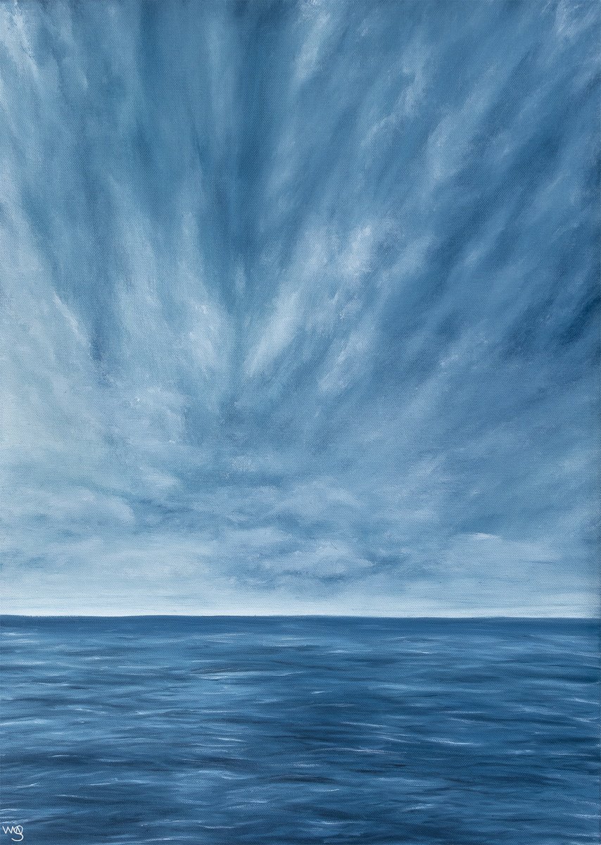 Photorealistic Landscape Oil Painting By Sarah Vms Art, 20 X 28", Cloudy Ocean, Original Artwork