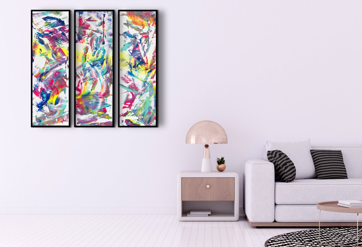 Abstract Acrylic Painting By Davide De Palma, 35 X 35, Synchrony, Triptych, Original Artwork