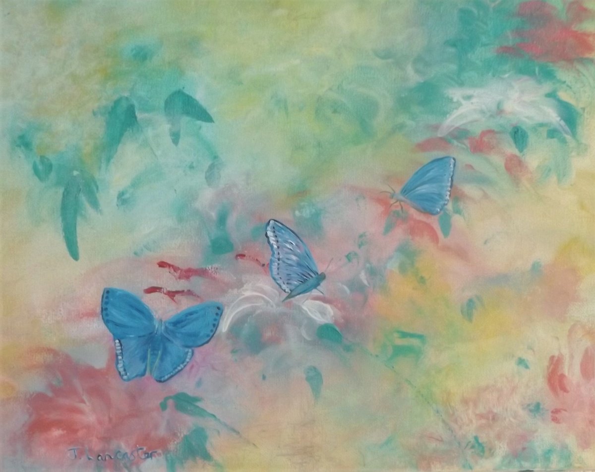 Impressionistic Animal Acrylic Painting By James Lancaster, 14 X 11, Blue Wings, Original Artwork