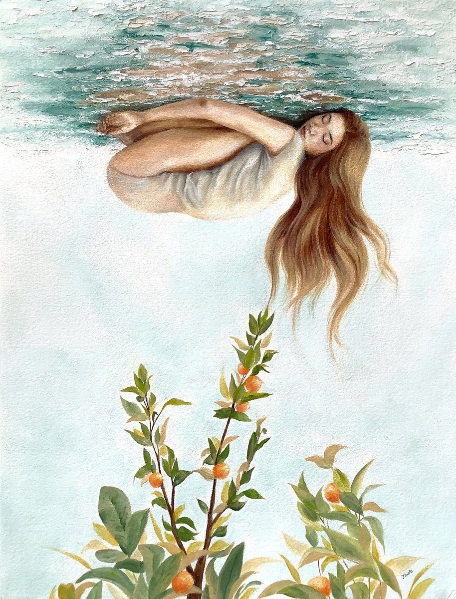 Surrealistic Portrait Oil Painting By Joule Kim, 12 X 16", Inverted Rest, Original Artwork