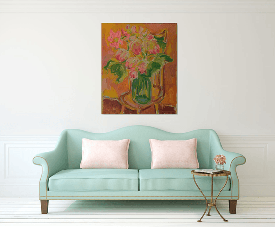 STILL-LIFE WITHH LOTUS FLOWERS - floral original oil painting, gift, love, rose flower, 120x100