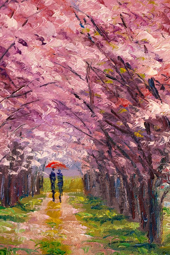 "Walk in the garden", spring landscape, sakura