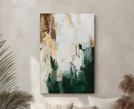 "Green Bloom 2" Green gold abstract art