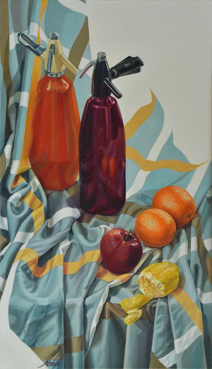 Photorealistic Still Life Oil Painting By Alona Lesnichenko, 20 X 35, Lemonade, Original Artwork