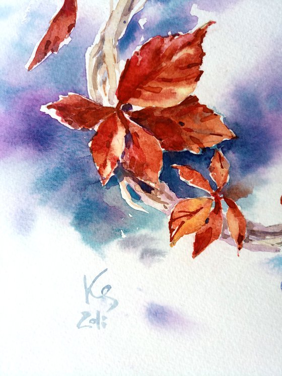 Autumn Leaves Wreath original watercolor artwork