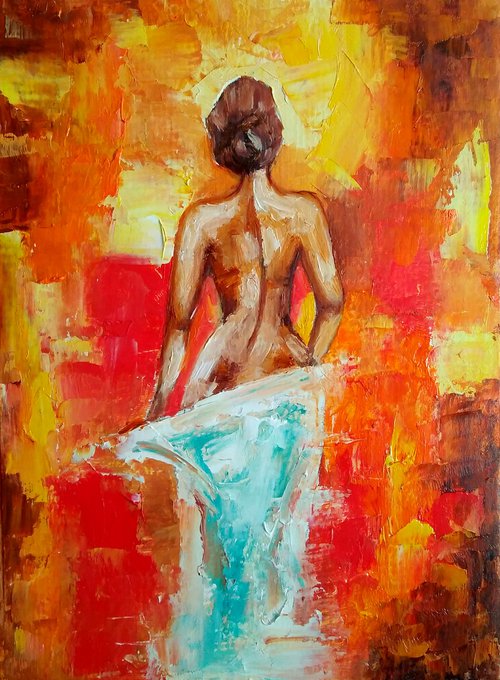 Hot morning, Naked Woman Painting Original Art Female Figure Wall Art Erotic Nudity Artwork by Yulia Berseneva