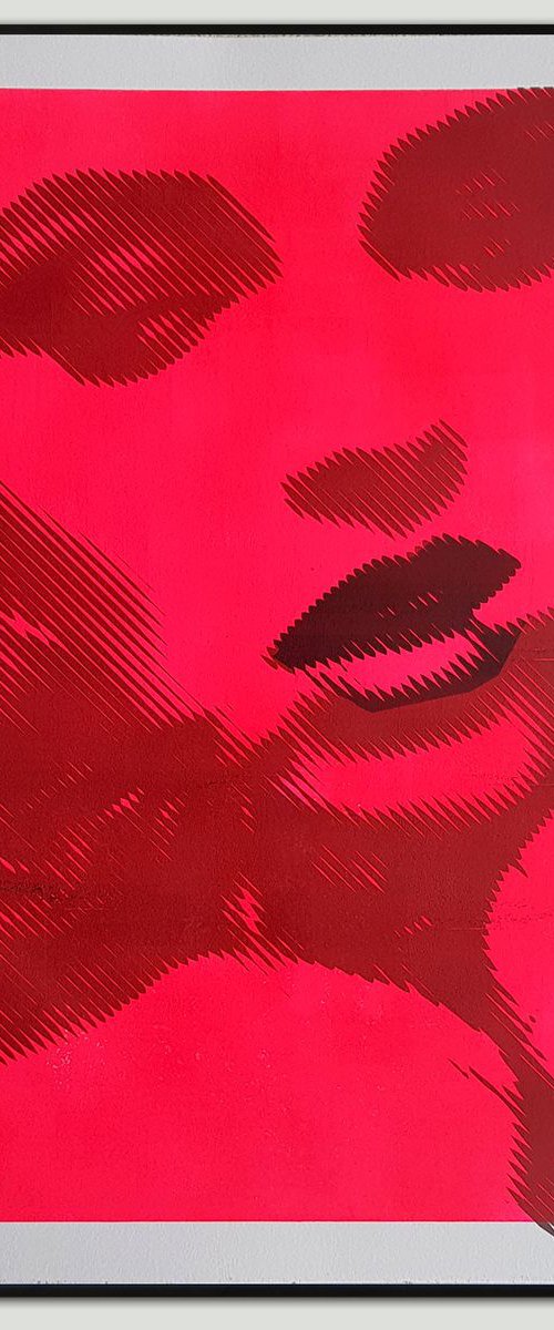 Biting lip in Neon #2 - Mixed media (42x59,4cm) - Original Artwork by ROCO Studio